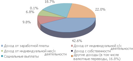 Структура общих располагаемых доходов в 2010 году